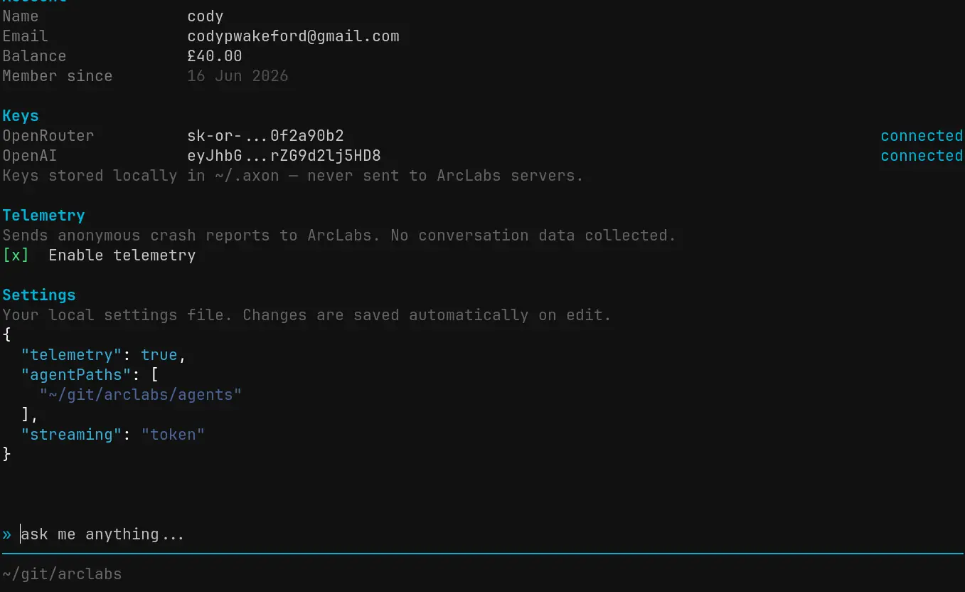 TUI account page showing user account details and active subscription