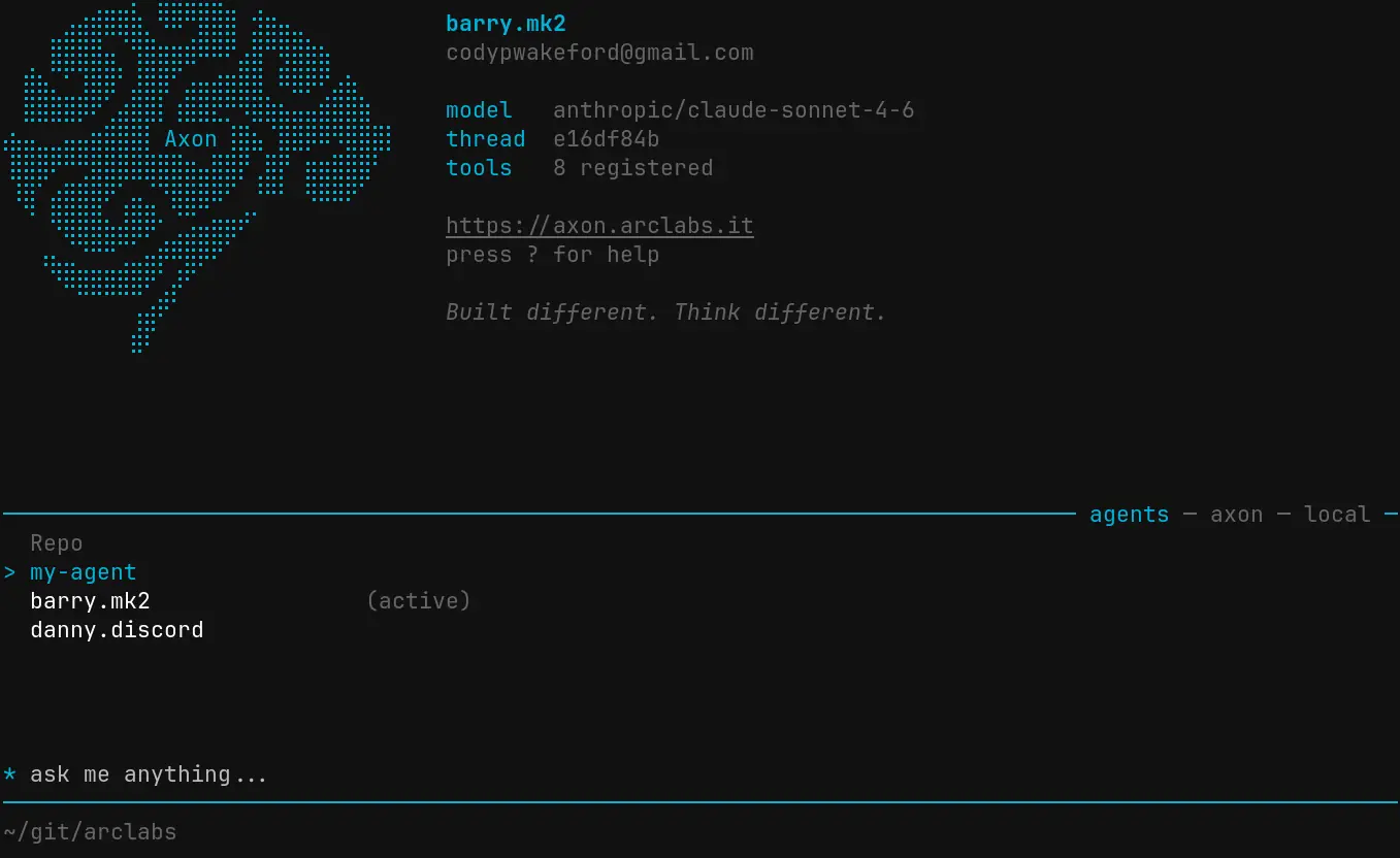 TUI agent switcher showing owned agents, repo agents, and deployed cloud agents across tabs