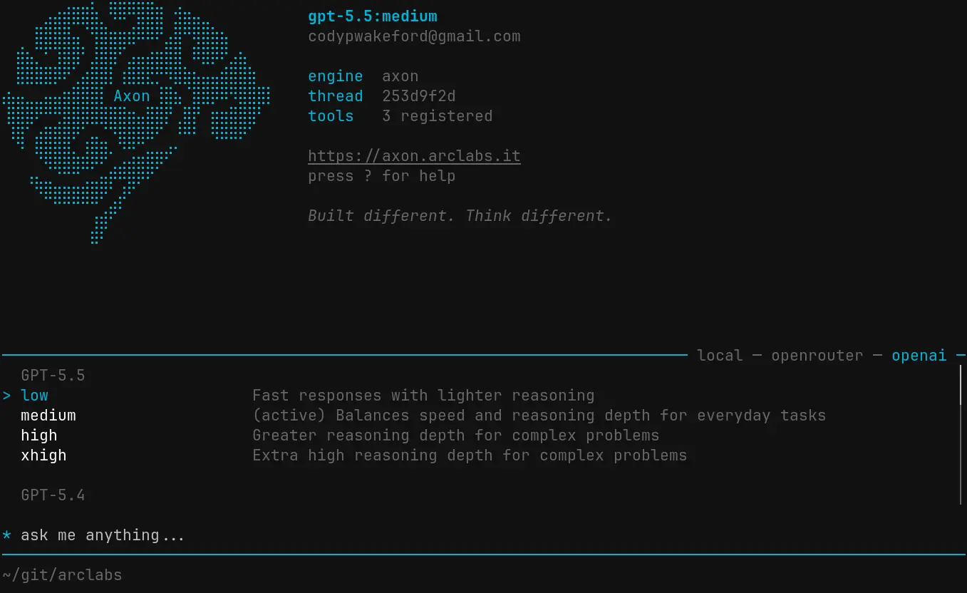 TUI model switcher on the openai tab showing GPT-4 and Codex models