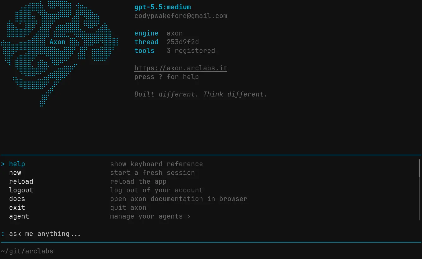 TUI command palette open showing the full top-level command list with no filter applied