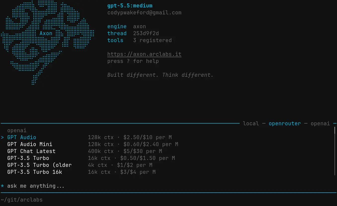TUI model switcher on the openrouter tab showing models grouped by provider